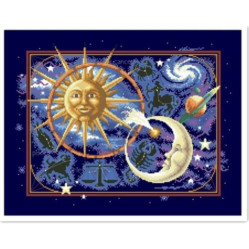 Celestial gathering cross stitch package stars in sky 18ct 14ct 11ct deep blue cotton thread embroidery DIY handmade