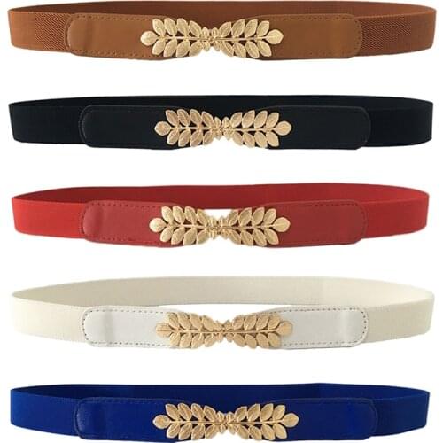 High elasticity fabric belts for women dresses gold Leaves metal buckle belts female belts women fashion 2019 hot elastic belts