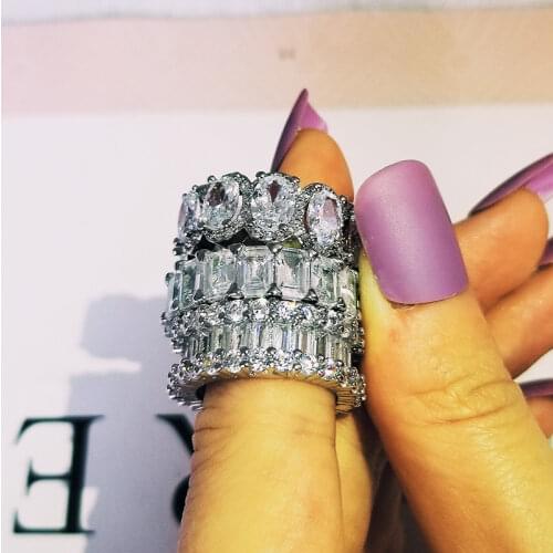 Luxury 925 sterling silver baguette cut zirconia eternity band ring for women wedding Valentines Day gift finger jewelry R5712