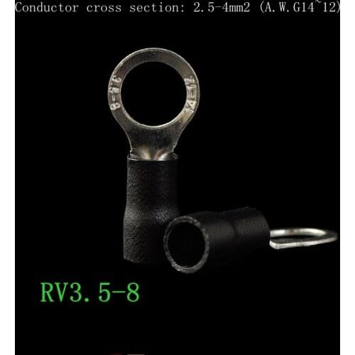 RV3.5-8 pre-insulated terminal cold-pressed terminal block O-shaped round copper nose black