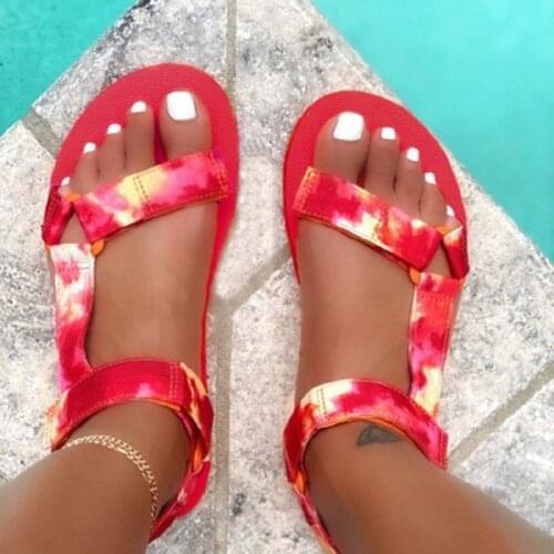 Womens Sandals Colorful Open-toe Buckle Flat-bottomed Casual Beach Sandals Slippers New Fashion Flat-bottom Slippers Women
