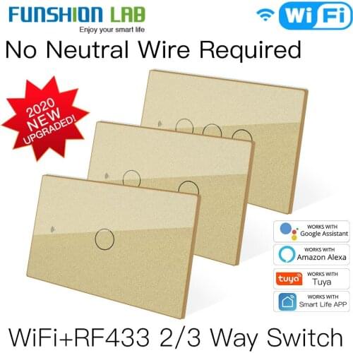 NEW WiFi Smart Light Switch RF433 No Neutral Wire Single Fire Smart Life Tuya App Control Works with Alexa Google Home 110V 220V