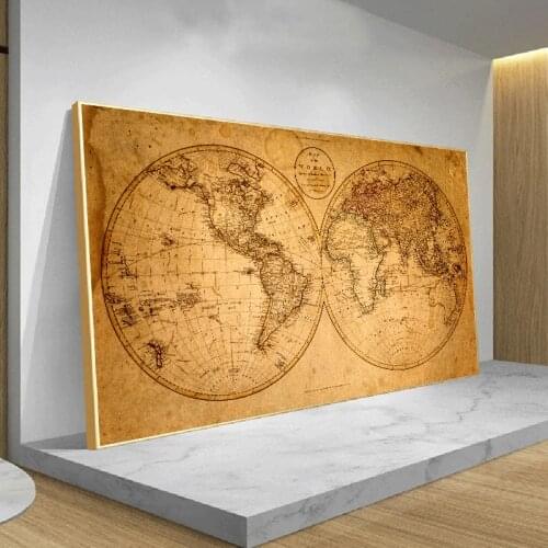 Map Of The World Vintage Canvas Paintings Abstract Artwork Global Posters and Prints Wall Art Picture For Living Room Home Decor