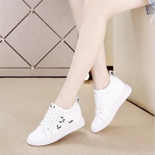 Womens Chunky Sneakers Genuine Leather Casual Wedge Shoes Women High Heels Woman Platform Shoes Hand Embroidery Female Shoe