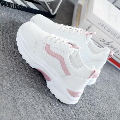 Womens Vulcanized Shoes Casual Fashion 2021 New Ladies Comfortable and Breathable White Flat Shoes Womens Thick-soled Sneakers