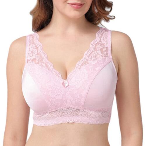 Womens Underwear Sexy Lace Push up Bra Plus size wire free Brassiere 3/4 cup Lace Bralette Lingerie BH 32-44 D DD E F FF G