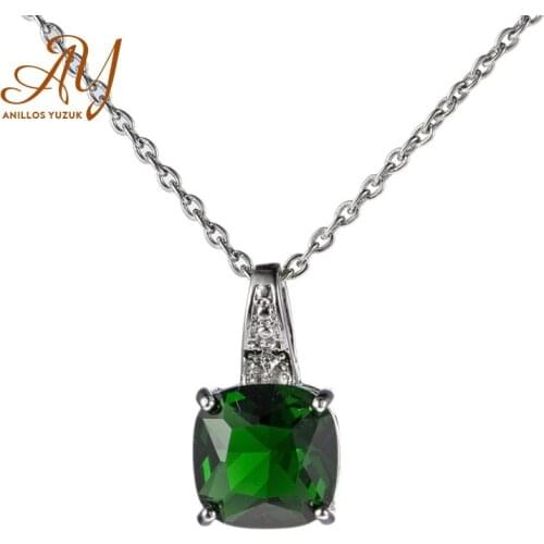 Anillos Yuzuk Natural Green Emerald Pendant Necklace 925 Sterling Silver Gemstones Choker Statement Necklace Women With Chain