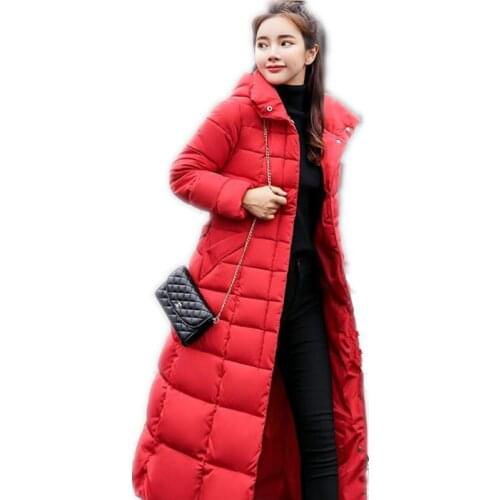 Plus Size 3XL Winter Long Thicken Parkas 2018 Fashion Office Lady Female Down Cotton Jacket Hooded Padded Warm Slim Hot SaleQ438