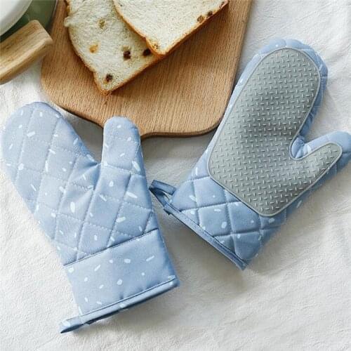 1 Pair Kitchen Microwave Glove Houshold Non-slip Cotton BBQ Oven Baking Gloves Heat Resistant Kitchen Potholders Oven Mittens @C