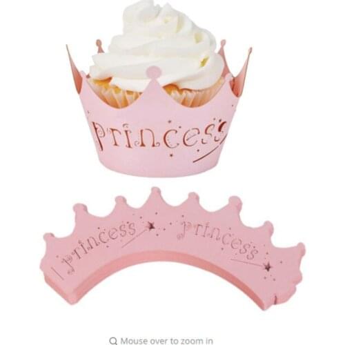 10pcs/Pack Blue its a boy Pink Princess Crown Baby Shower Birthday Party Laser Cut Celebration Decor Wrapper Wraps Cupcake Case