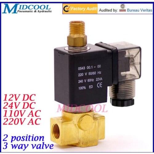 2 position 3 port Direct acting NC solenoid valve 1/8" 24V DC NBR brass for Pneumatic control systems ,testing equipment