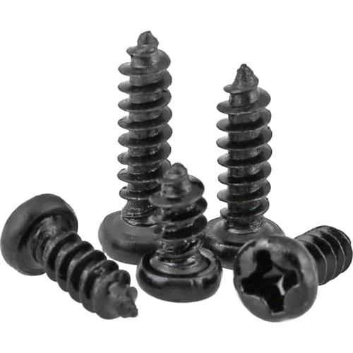 200PCS-M2*4/5/6-12 Black Zinc Micro Pan Head Screws,Cross Round Head Self-tapping Screws,Plus Hard