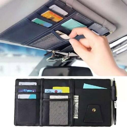 Car Sun Visor Organizer Anti-slip Phone Driver License Storage Pocket Bag For Sunglass Holder Parking Fuel Card Car Accessories
