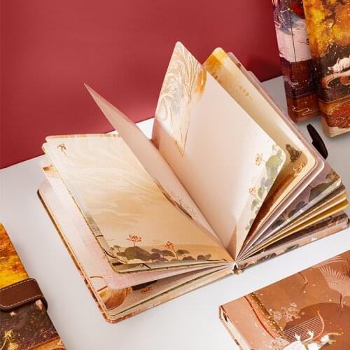 1pc Chinese Style Illustration Colored Inner Page Notebook Diary Hardcover Scrapbooking Journals Exquisite Gift Stationery