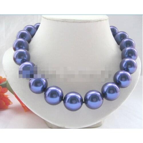 CBN515 Beautiful 18" 20mm deep blue perfect round south sea shell pearl necklace