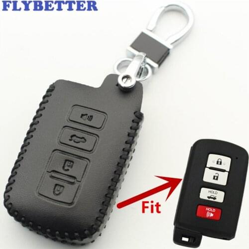 FLYBETTER Genuine Leather 4Button Smart Key Case Cover For Toyota Prado/Camry/Corolla/Avalon/Rav4 Car Styling L2104