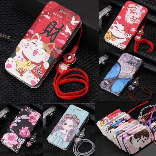 For Huawei Y9 2018 Cute Painted Flip Wallet Stand Leather Cover For Huawei Y9 2019 Funda Case With Rope