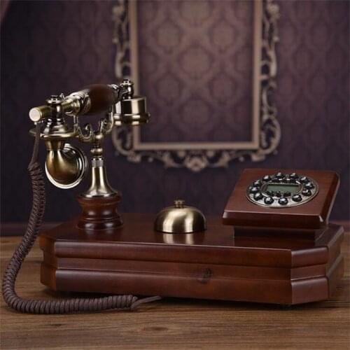 European Antique Fixed Telephone American Retro Office Home Solid Wood Touch Dail Landline Phone