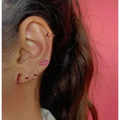 Geometric Simple Small Stud Multi Piercing Micro Pave Colorful CZ Bar Earring Gold Color