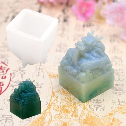 Crystal Epoxy Resin Mold Dragon Head Jade Seal Sculpture Silicone Mould DIY Crafts Home Decoration Casting Making Tools