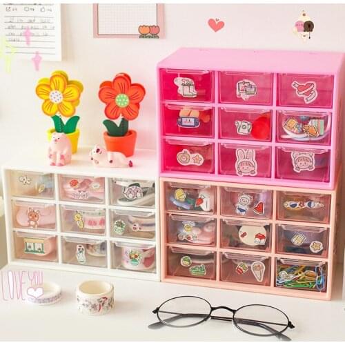 INS Nine-grid Storage Box Drawer Organization Cute Transparent Cosmetic Storage Box Makeup Drawer Organizer Bedroom Decoration