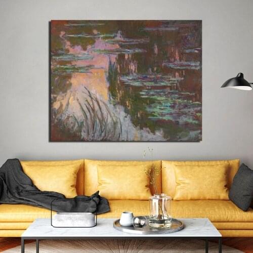 Claude Monet Water Lilies Setting Sun Canvas Painting Living Room Home Decoration Modern Wall Art Oil Painting Posters Pictures