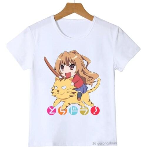Kawaii girls t-shirt anime cartoon Toradora graphic print childrens tshirt summer aesthetic girls clothes white shirt wholesale