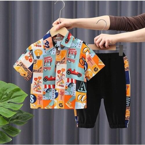 Boy Sets 2021 New Childrens Clothing Baby Boys and Girls Handsome Short Sleeves Casual Shirt Set