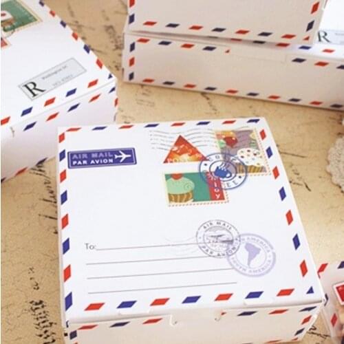 Hot Sale 14*14*5cm 10pcs envelope travel design Paper Box Cookie candy Storage Boxes gift Packaging Wedding Christmas Use