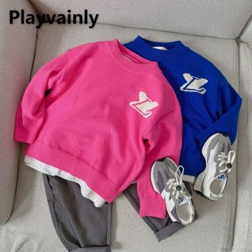 2021 Korean Style New Autumn Boys Girls Sweater Pink Letter Letter Pullover Round Collar Long Sleeves Children Clothes E7262