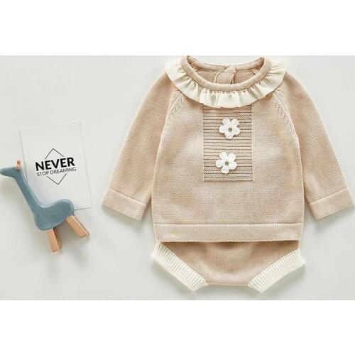 MILANCEL 2020 baby clothing set baby knit wear turn down collar baby sweater solid bloomer 2 pcs baby suit newborn baby clothes