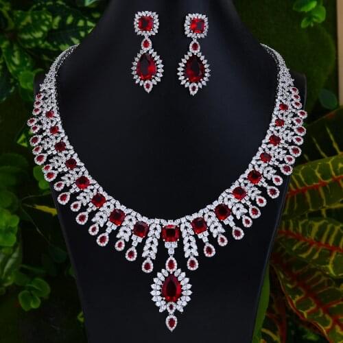Missvikki Luxury Nigeria 2pcs Bridal Necklace Earrings Zirconia Jewelry Sets For Women Party Luxury Dubai CZ Wedding Jewelry Set
