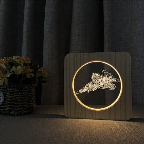 Aircraft Model 3D Wooden LED Lamp Table Light Switch Control Carving Lamp for Childrens Room Decoration Dropshipping