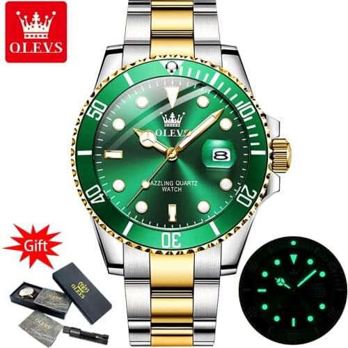 OLEVS 2021 Top Brand Luxury Mens Watch 30M Waterproof Date Mens Sports Watch Mens Quartz Green Dial Watch Relogio Masculino