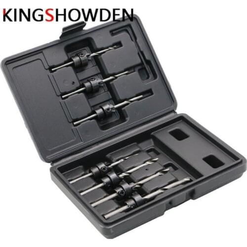 7 pcs Plastic Box Professional Countersink Drill Bit Set Tampered Drill Wood Screw Drills Stop Collar Woodworking