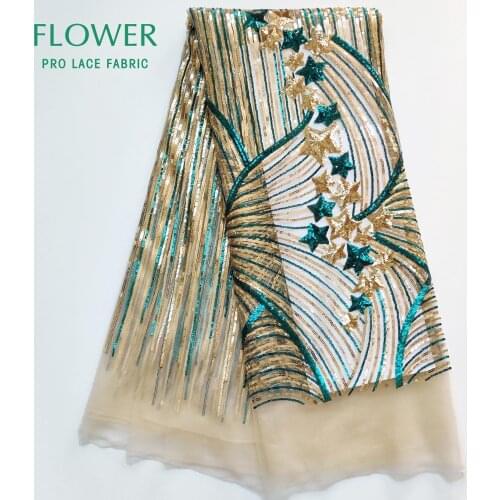 2020 Latest Sequins Net Lace Fabrics Nigerian African Women Wedding Prom Dresses Laces Material Sequined Embroidered Mesh Tulle