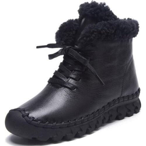 2021 New Winter Genuine Leather Boots Fashion Shoes Casual Sneakers Flat Comfortable Warm Shoes Woman Snow Boots Women Boots