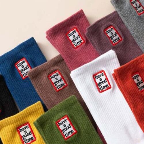 Embroidered Solid Color Women Socks Letters With Have A Good Time Spring And Summer Happy Fashion Cotton Socks