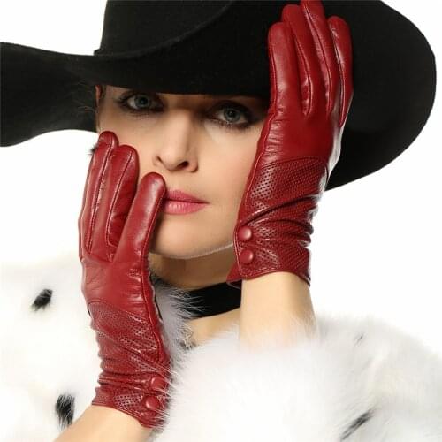 Real Leather Gloves Female Spring Autumn Thin Breathable Genuine Leather Sheepskin Womans Gloves For Driving L090NN-1