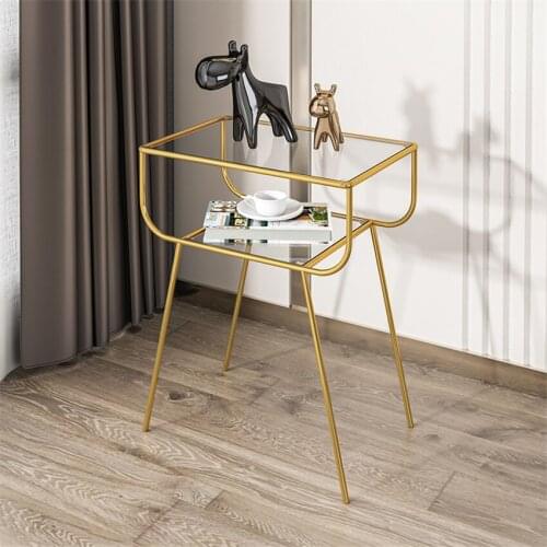 Simple modern bedside table household bedroom Nordic style gold light luxury tempered glass sofa corner tables