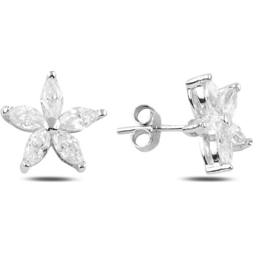 Silver 925 Sterling Flower Zircon Stone Earrings