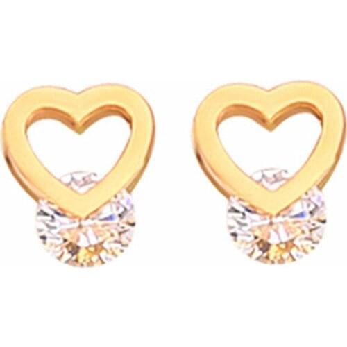RIR Stainless Steel Double Layer Heart Shaped Crystal Charm Stud Earrings Creative Ladies Jewelry Earrings Wedding Bridal Gift