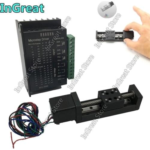 50MM 2Inch Stroke T-type Sliding Table Rail Linear Stage Transport Guide Lead Screw+ NEMA11 28MM Stepper Motor +TB6600 Driver