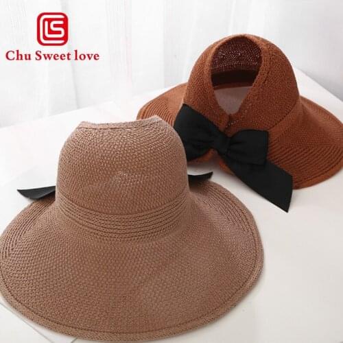 Summer Visors Hat Women Foldable Sun Hat Wide Large Brim Beach Hats Straw Hat Chapeau Femme Beach UV Protection Cap Sun Hats
