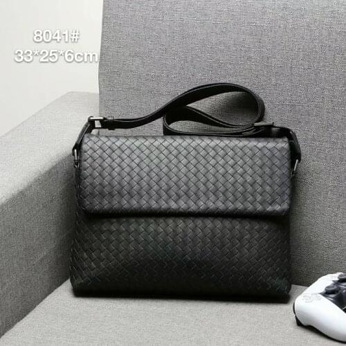 Genuine Leather Cowhide Weave Business Men Messenger Cover Flip Bags Calfskin Crossbody Top Quality Large Capacity Bags