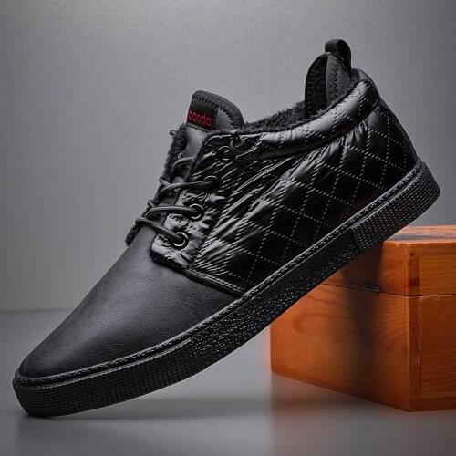 Keep warm fur Casual Shoes Fashion Men winter snow Leather shoes Mens Flat Shoes Sneakers Men Dropshipping A31-82