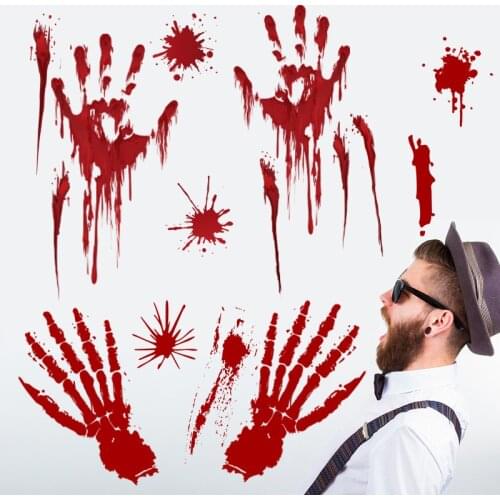 Halloween decoration Stickers Bloody Handprints Footprints Window Glass Self-adhesive Wall Stickers Halloween DIY Decorations