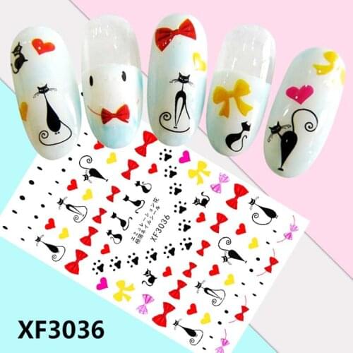 Ultra thin nail art water decals butterfly flower cute cat heart smile pattern DIY 3D french manicure nail art adhesive XF001