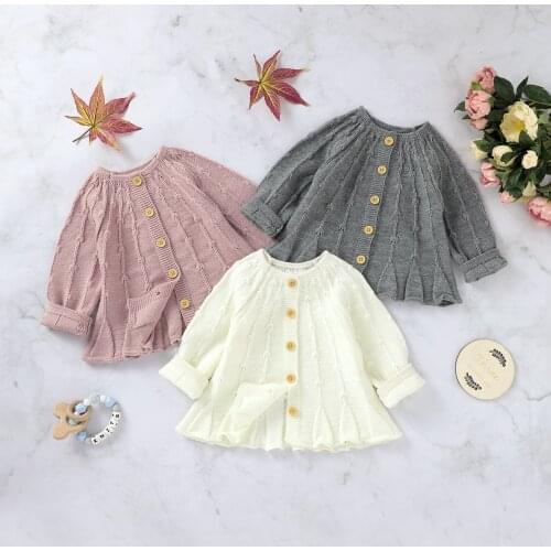 Kids Baby Girl Knit Sweaters Cardigan Simple Solid Color Single-breasted A-line Loose Version Spring Autumn Warm Clothing