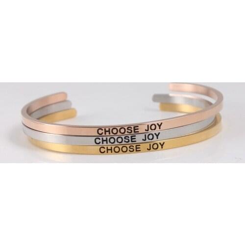 CHOOSE JOY Positive Inspirational Quote Stamped Cuff Mantra Bracelet Stainless Steel Engraved Bangle For Womem Best Gift